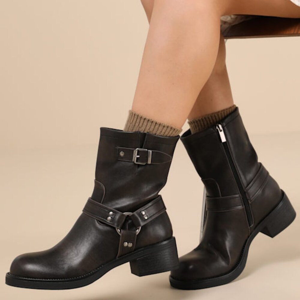 Lulus Nelsan Black Distressed Moto Ankle Boots/NIB/Size 8.5